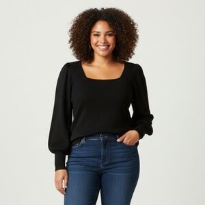 Catherine Malandrino Black Knit Square Neck Sweater Puff Sleeve Size 3X New NWT